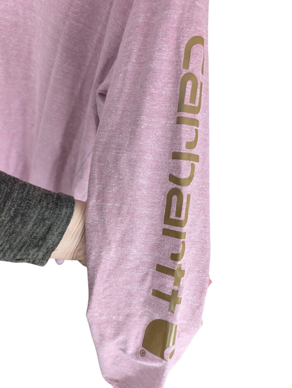 Carhartt Pink Long Sleeve Graphic Tee with Gold Sleeve Logo - Picture 3 of 4